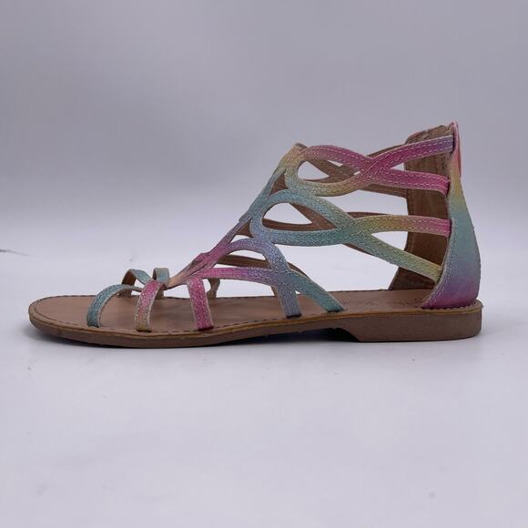 Cynthia Rowley Sz 5 Rainbow Sparkle Glitter Gladiator Sandals Back Zip Girls - Picture 6 of 13